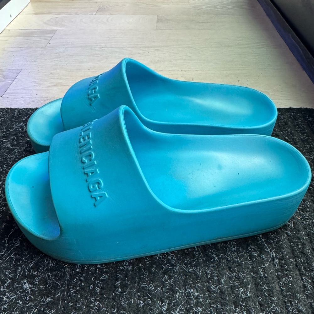 Balenciaga Bright Turquoise Slide Sandals